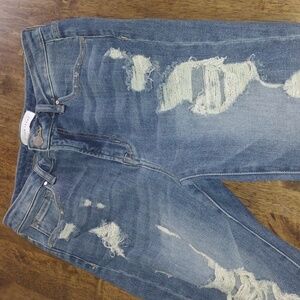 Risen Distressed Hemn Light Wash High Waist Cropped Jeans 30